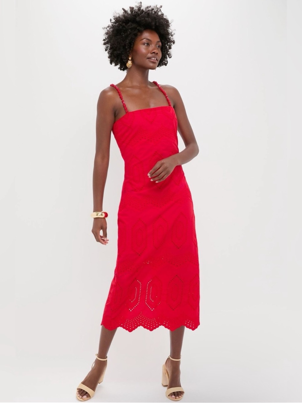 Hyacinth House Red Eyelet Midi Ibiza Dress